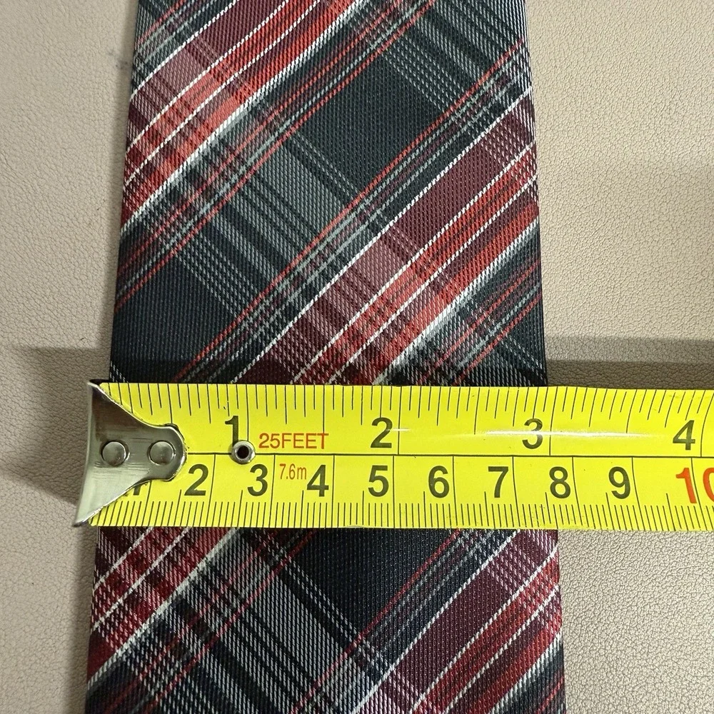Marino Orlandi Men's Silk Neck Tie Red Black Gray Plaid Diagonal‎ 58